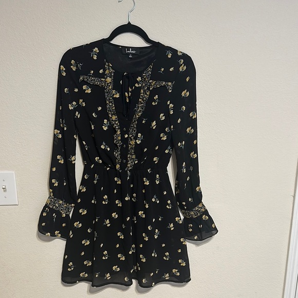 Lulus Dresses & Skirts - Lulu's Black Dress with Yellow Floral Accents